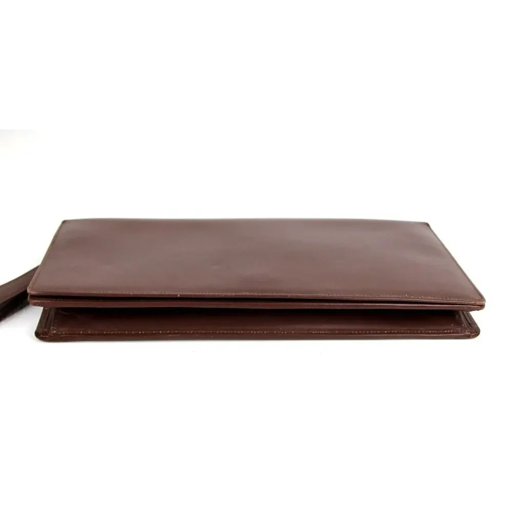 Vintage BROWN GENUINE LEATHER FLAP LONG CLUTCH WALLET ORGANIZER WRISTLET PURSE